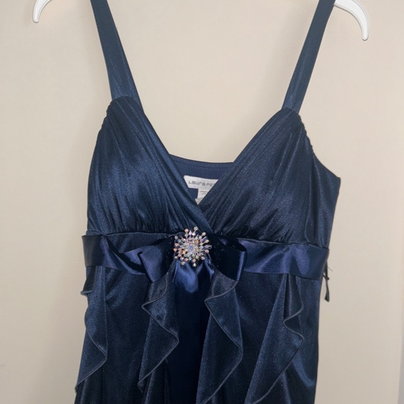 Navy Silk V-Dress - Picture 3 of 5